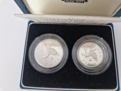 Anglia Set de Doua Monede Argint Proof Ten Pence 1992 foto