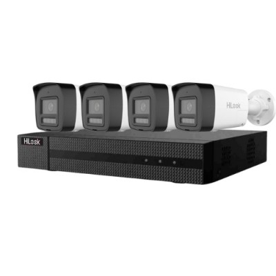Kit supraveghere profesional IP Hikvision HiLook 4 camere 4MP IR 30m PoE microfon si difuzor IP67 alarma si NVR 4 canale PoE 6MP SafetyGuard Surveilla foto