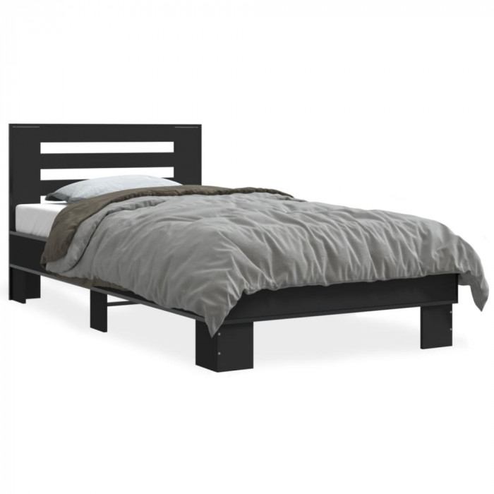 Cadru de pat, negru, 90x190 cm, lemn prelucrat si metal GartenMobel Dekor