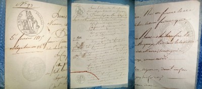 B96-I- Act 2 vechi 1816 Imperiul francez stare buna. Marimi: 25/18 cm. foto