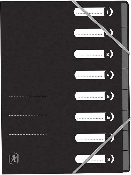 Mapa Carton Pentru Sortare Cu 8 Separatoare Si Index, Elastic Pe Colturi, Oxford Top File - Negru