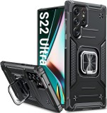 Cumpara ieftin Husa Samsung S22 Ultra 5G s908 Silicon Antisoc, Inel magnetic, Black