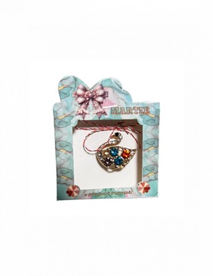 Martisor tip brosa cu model lebada cu pietricele colorate pentru 1 si 8 martie foto