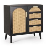 Cumpara ieftin Comoda 1 usa 4 sertare mdf negru rattan natur Josine 80x40x80 cm