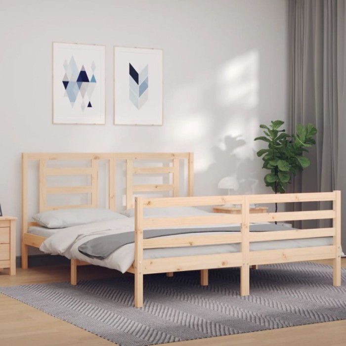 vidaXL Cadru de pat cu tăblie, king size, lemn masiv 3194706