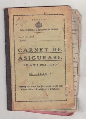 bnk div - Carnet de asigurare 1937-1940 foto