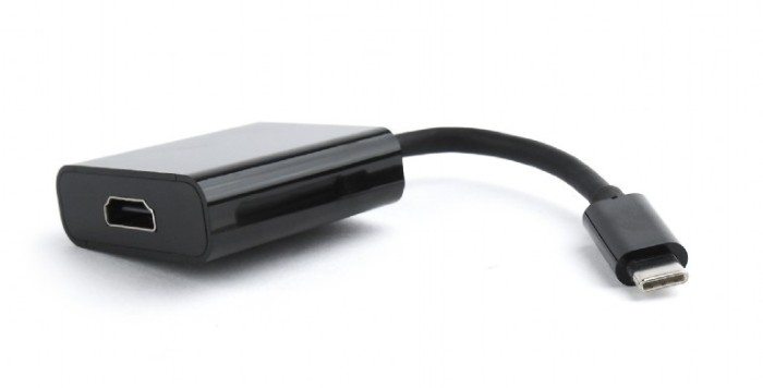 CABLU video GEMBIRD, adaptor USB 3.1 Type-C (T) la HDMI (M), 15cm, rezolutie maxima 4K UHD (3840 x 2160) la 30 Hz, negru, &quot;A-CM-HDMIF-01&quot; (timbru verd