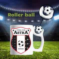 Cană cu minge fotbal - „Fotbal club Astra Giurgiu ”, v1, sport, fotbal, suporter, alba, 330 ml