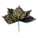 Ornament de Crăciun cu Floră Textilă Verde-Albastră, Glitter Aur și Paiete, CMCLASS