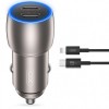 Incarcator Auto Cu Cablu Lightning XO Design CC51, 40W, 3A, 2 x USB-C, Gri, Apple