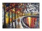 Cumpara ieftin Tablou indragostiti stilizat pictat manual living, dormitor, La plimbare in doi, 70x50cm ulei pe panza, gata de expus pe perete