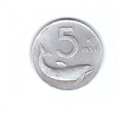 Moneda Italia 5 lira/lire 1954, stare buna, curata foto