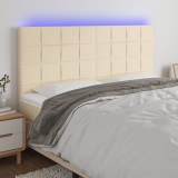 Cumpara ieftin Tăblie de pat cu LED, crem, 200x5x118/128 cm, textil