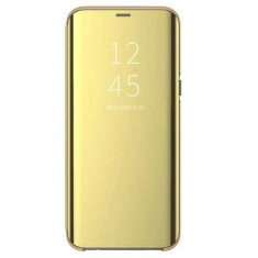 Husa Flip Mirror Samsung Galaxy A10 2019 Gold Clear View Oglinda foto