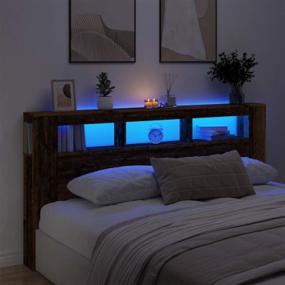 vidaXL Tăblie pat cu LED lemn vechi 200x18,5x103,5 cm lemn prelucrat foto