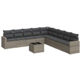 Cumpara ieftin Set mobilier de gradina cu perne, 10 piese, gri, poliratan