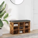 Bancheta Pantofar vidaXL Lemn Vechi 82x32x50 cm, Lemn Prelucrat, Maro cu Perna Gri Inchis, Depozitare Pantofi, Hol/Sufragerie