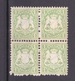 Cumpara ieftin ✅ (S35) Germania veche - Bavaria/Bayern 1875 " Stema embosata " 1Kr in bloc de 4 , Mi. 32 filigran linii ondulate , MLH