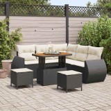 Set de canapea de grădină cu perne, 8 piese, Negru, Poliratan, Acacia