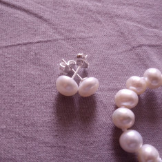 Set cercei, brățară, colier perle de cultură albe baroque