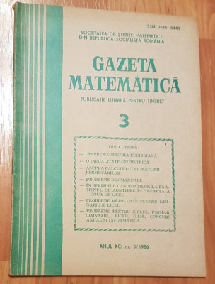 Gazeta matematica - Nr. 3 din 1986 foto