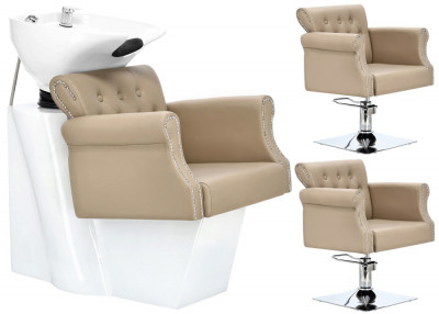 Set salonul de coafură Kiva și 2x scaun de coafor hidraulic rotativ cu suport pentru picioare cerami foto