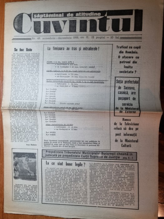 cuvantul saptamanal de atitudine nr 48 - noiembrie - decembrie 1991