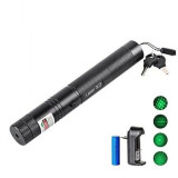 Cumpara ieftin Aparat laser pointer verde cu capete interschimbabile, baterie si acumulator - Negru