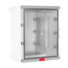 Cutie distributie IP67 din ABS gri, usa transparenta, placa metalica, 400x500x240 mm PS405024