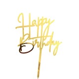 Decoratiune topper pentru tort, flippy, model happy birthday, tematica aniversare, auriu, 10 cm