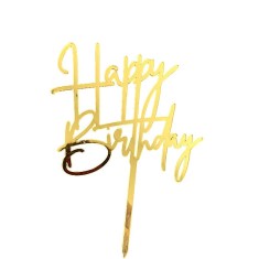 Decoratiune topper pentru tort, flippy, model happy birthday, tematica aniversare, auriu, 10 cm
