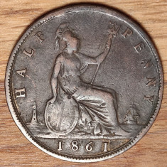 Marea Britanie - moneda de colectie - 1/2 half penny 1861 - Victoria - superba !