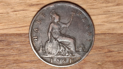 Marea Britanie - moneda de colectie - 1/2 half penny 1861 - Victoria - superba ! foto