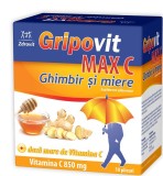 GRIPOVIT MAX C VITAMINA C 850MG GHIMBIR&amp;MIERE 10DZ, Zdrovit