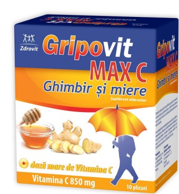 GRIPOVIT MAX C VITAMINA C 850MG GHIMBIR&amp;amp;MIERE 10DZ foto
