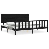 Cumpara ieftin Cadru pat cu tablie 200x200 cm, negru, lemn masiv
