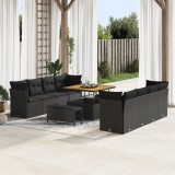 Set canapea Gossi 11 piese cu perne ratan polipropilena negru, set dining gradina Gossi 3 piese cu perne ratan polipropilena negru