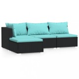 Set mobilier relaxare gradina 4 piese cu perne poliratan negru