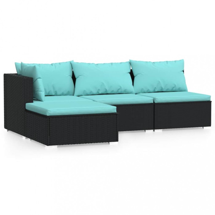 Set mobilier relaxare gradina 4 piese cu perne poliratan negru