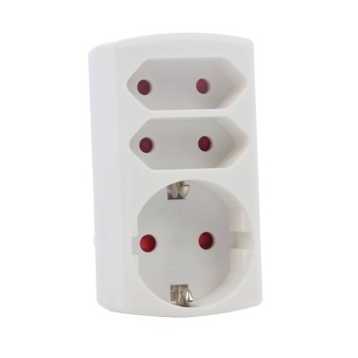 Adaptor 2 prize fara CP 6A + 1 priza cu CP 16A, Hoff Line, alb foto