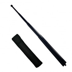 Baston telescopic din otel, 64 cm, 4 sectiuni, negru, husa piele