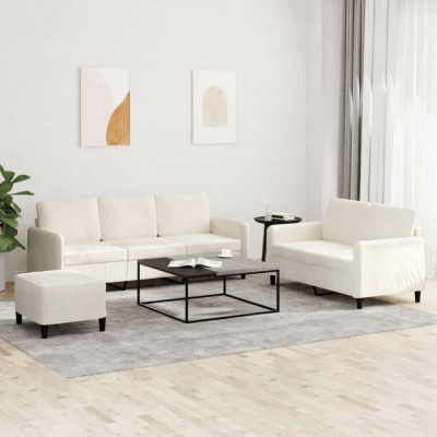 Set de canapele, 3 piese, crem, catifea foto