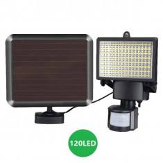 Proiector solar cu 120 LED-uri, Senzor de lumina/Miscare, Putere 120W