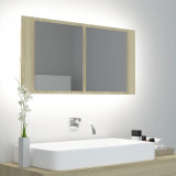 Dulap de baie cu oglinda si LED, stejar Sonoma, 90x12x45 acril GartenMobel Dekor, vidaXL