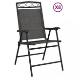 Scaune pliante de gradina, 8 buc., gri melange, otel/textilene