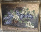 Tablou autentic Isaac Berliner - Fori de Liliac, Flori, Ulei, Realism