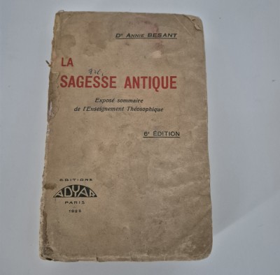 Carte veche Teosofie Annie Besant La sagesse antique foto