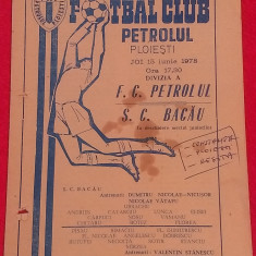 Program meci fotbal PETROLUL PLOIESTI - SC BACAU (15.06.1978)