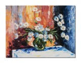 Cumpara ieftin Tablou 3D cu flori pictat manual - Vaza cu margarete, stilizat - 80x60cm ulei pe panza in cutit, Superb!