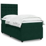 vidaXL Pat box spring cu saltea, verde &icirc;nchis, 90x200 cm, catifea 3292253
